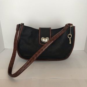 NWOT. Vintage Fossil black leather shoulder bag.